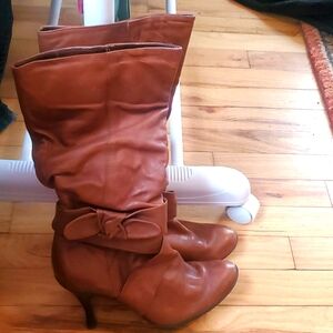 Brown leather boots